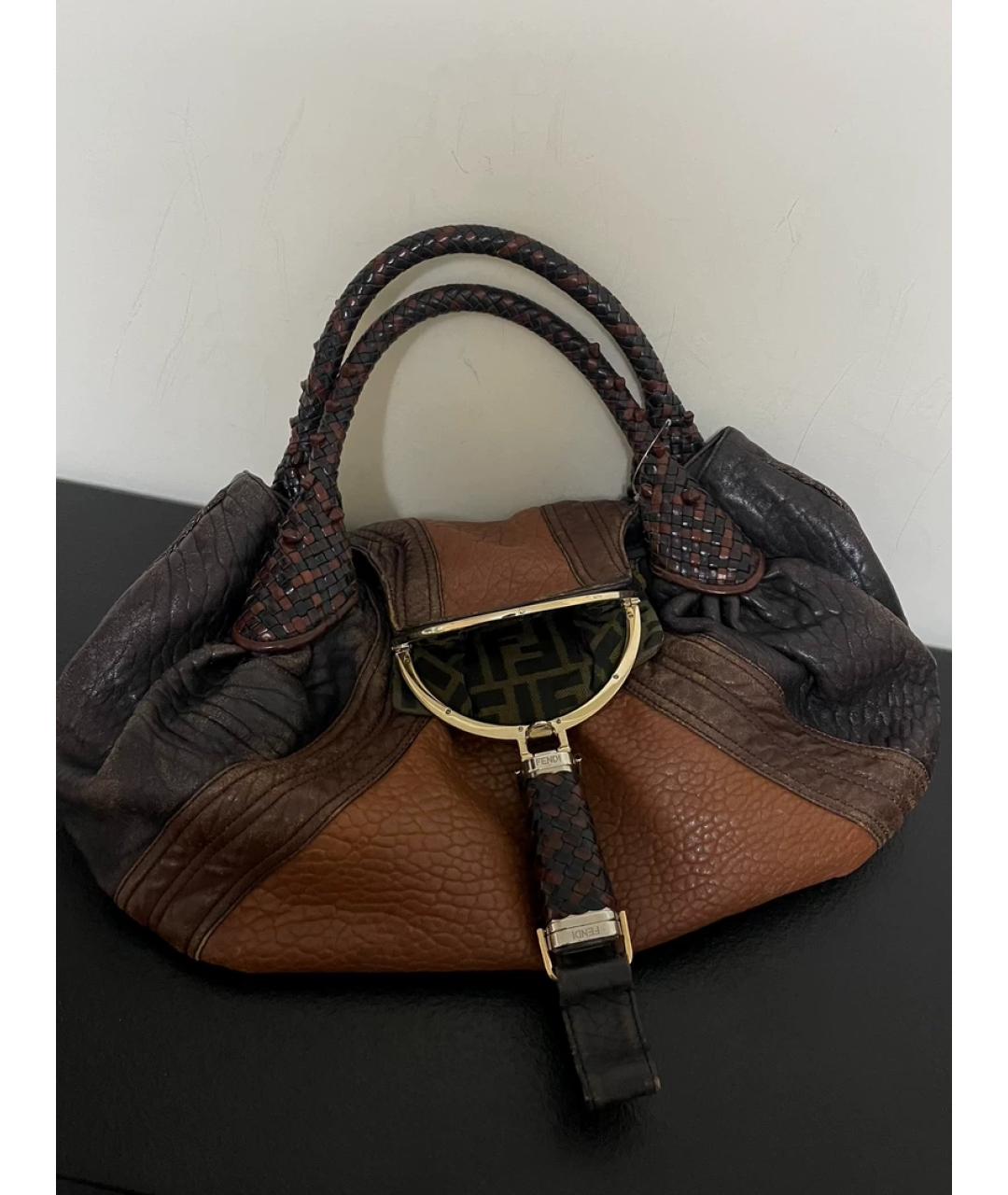 FENDI Коричневая тканевая сумка с короткими ручками, фото 9