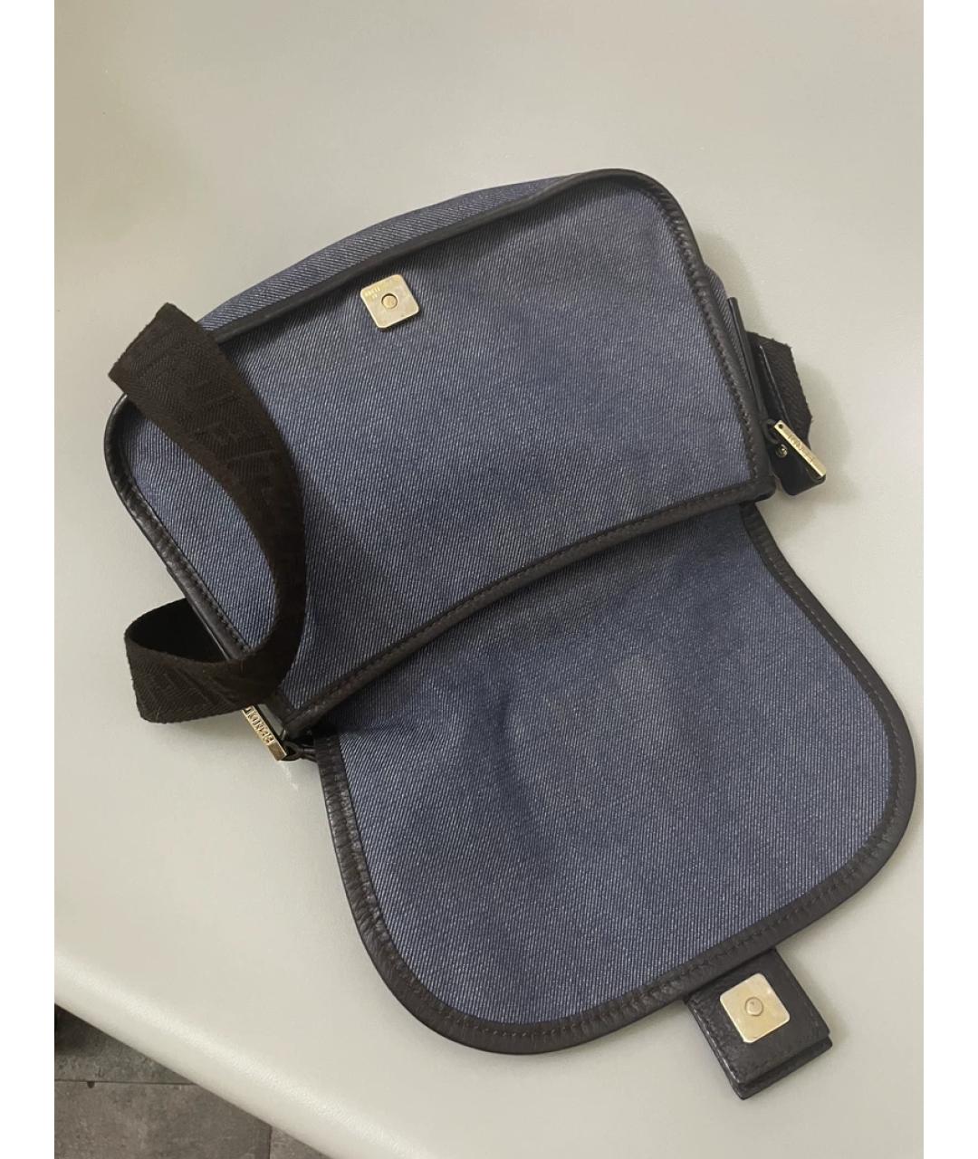 FENDI Темно-синяя деним сумка с короткими ручками, фото 7