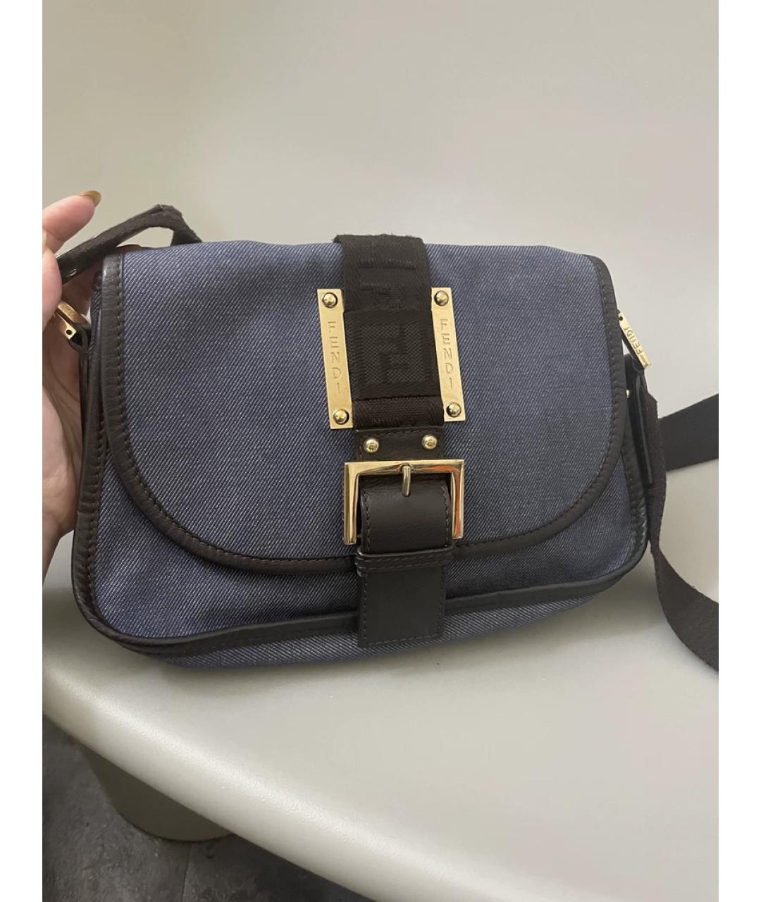 FENDI Темно-синяя деним сумка с короткими ручками, фото 2