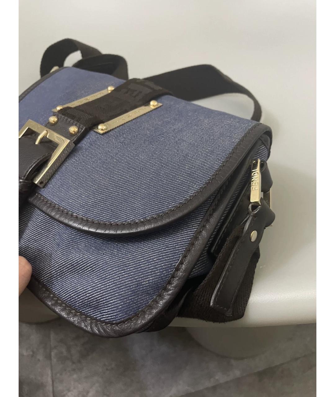 FENDI Темно-синяя деним сумка с короткими ручками, фото 3