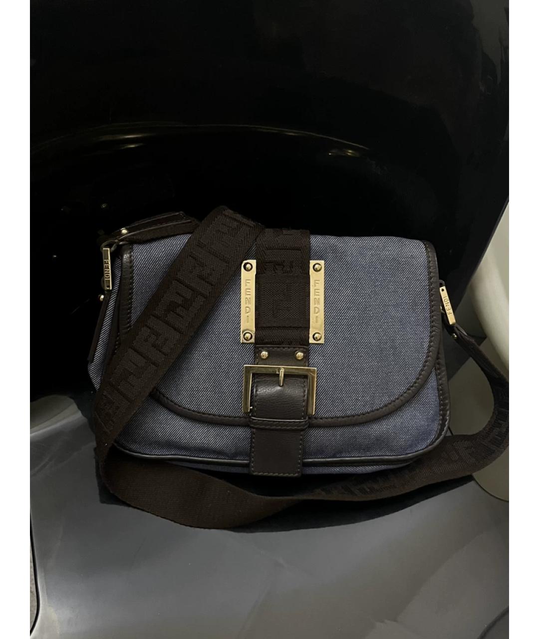 FENDI Темно-синяя деним сумка с короткими ручками, фото 10