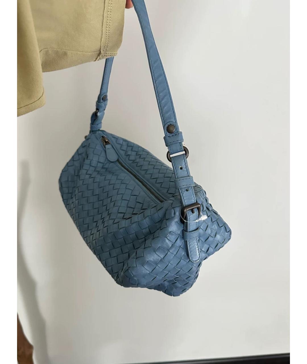 BOTTEGA VENETA Голубая кожаная сумка с короткими ручками, фото 6