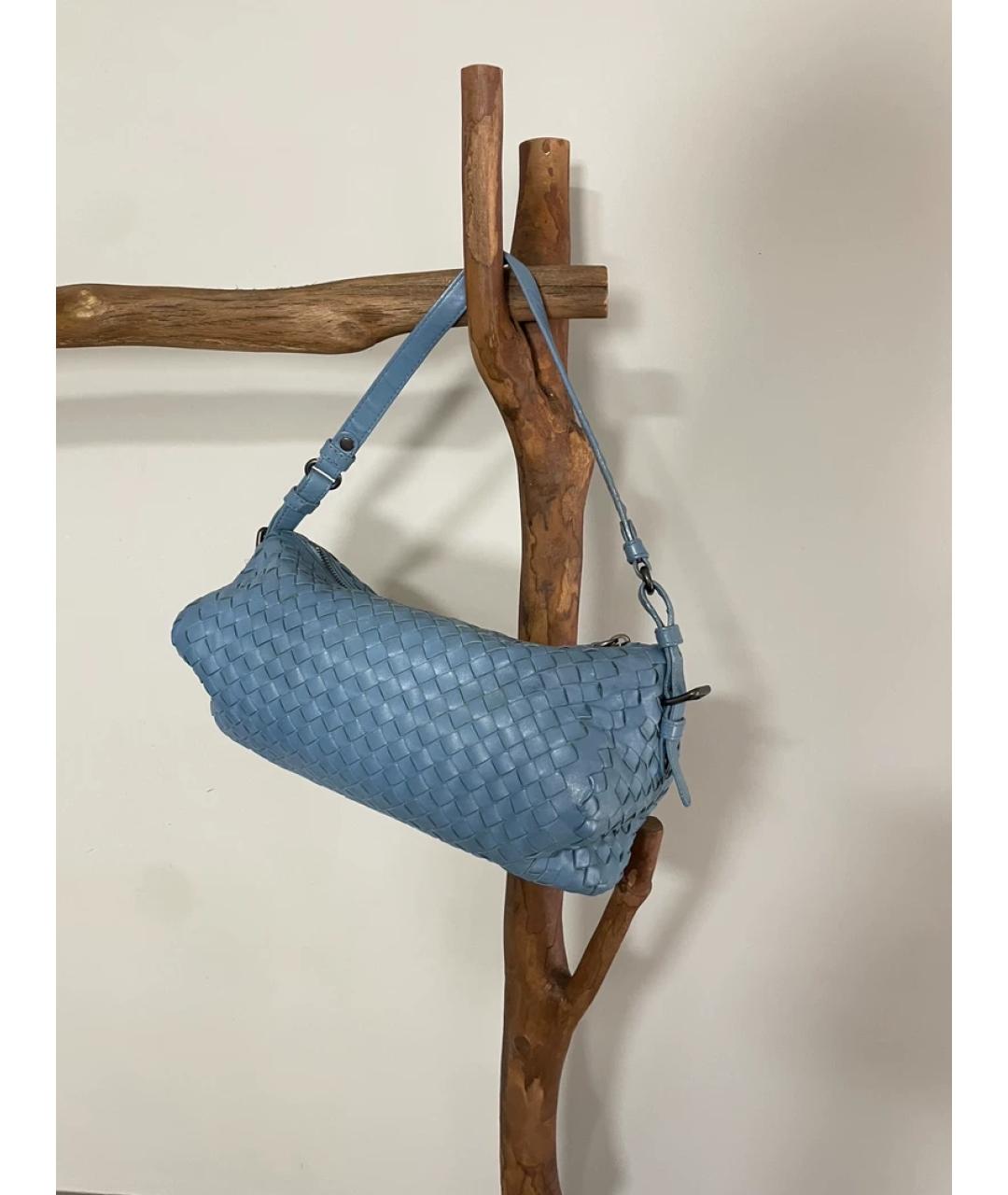 BOTTEGA VENETA Голубая кожаная сумка с короткими ручками, фото 9