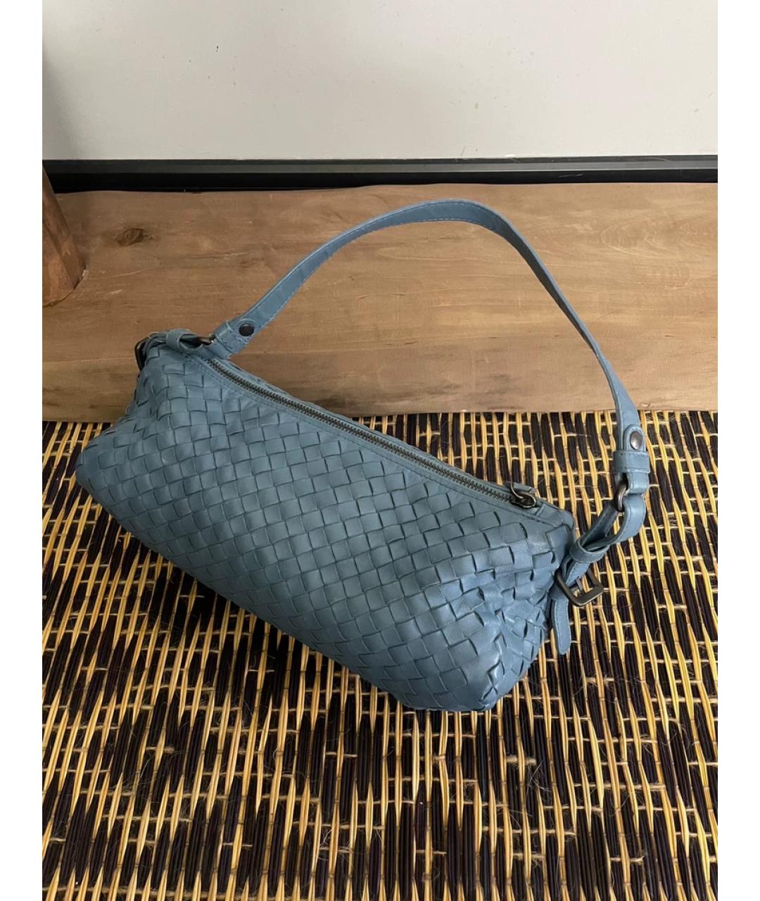 BOTTEGA VENETA Голубая кожаная сумка с короткими ручками, фото 5
