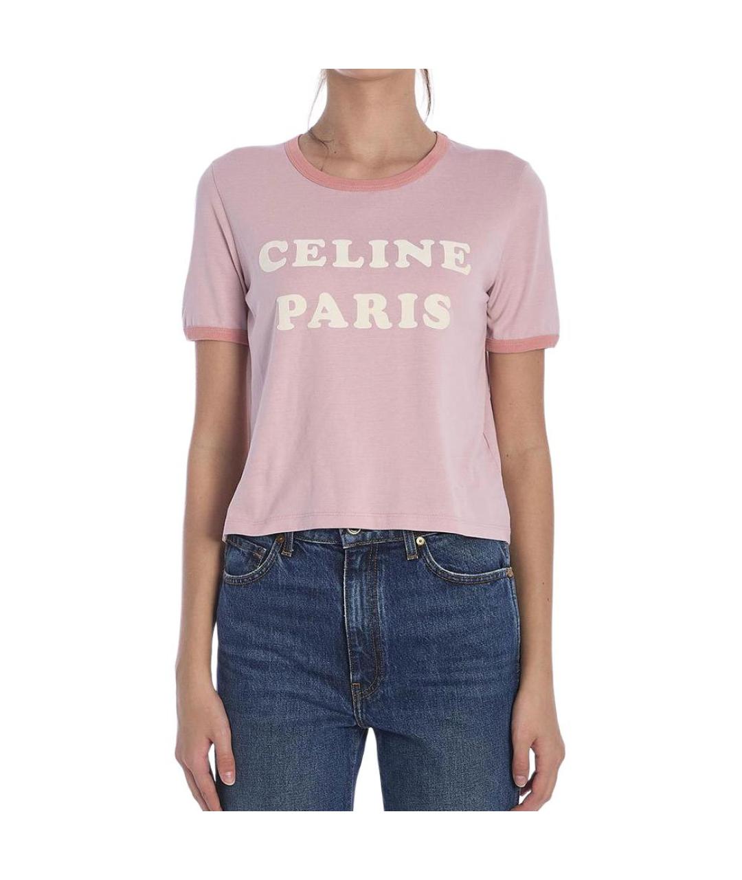 CELINE Розовая хлопковая футболка, фото 3