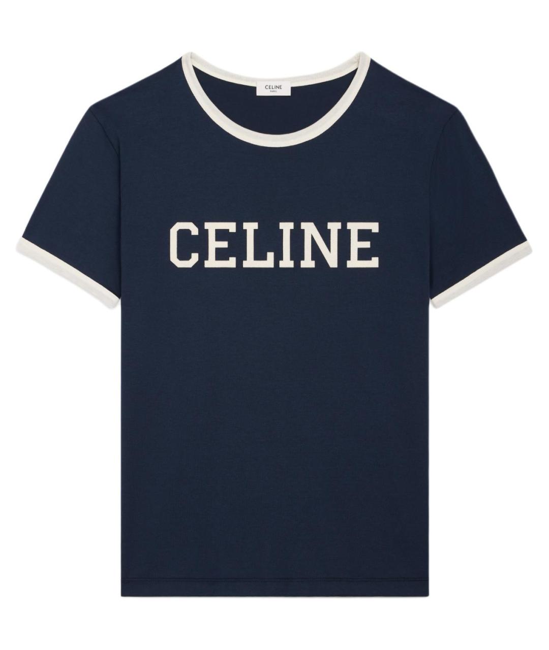 CELINE Темно-синяя хлопковая футболка, фото 1