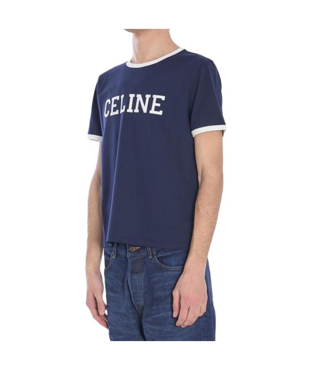 CELINE Темно-синяя хлопковая футболка, фото 4