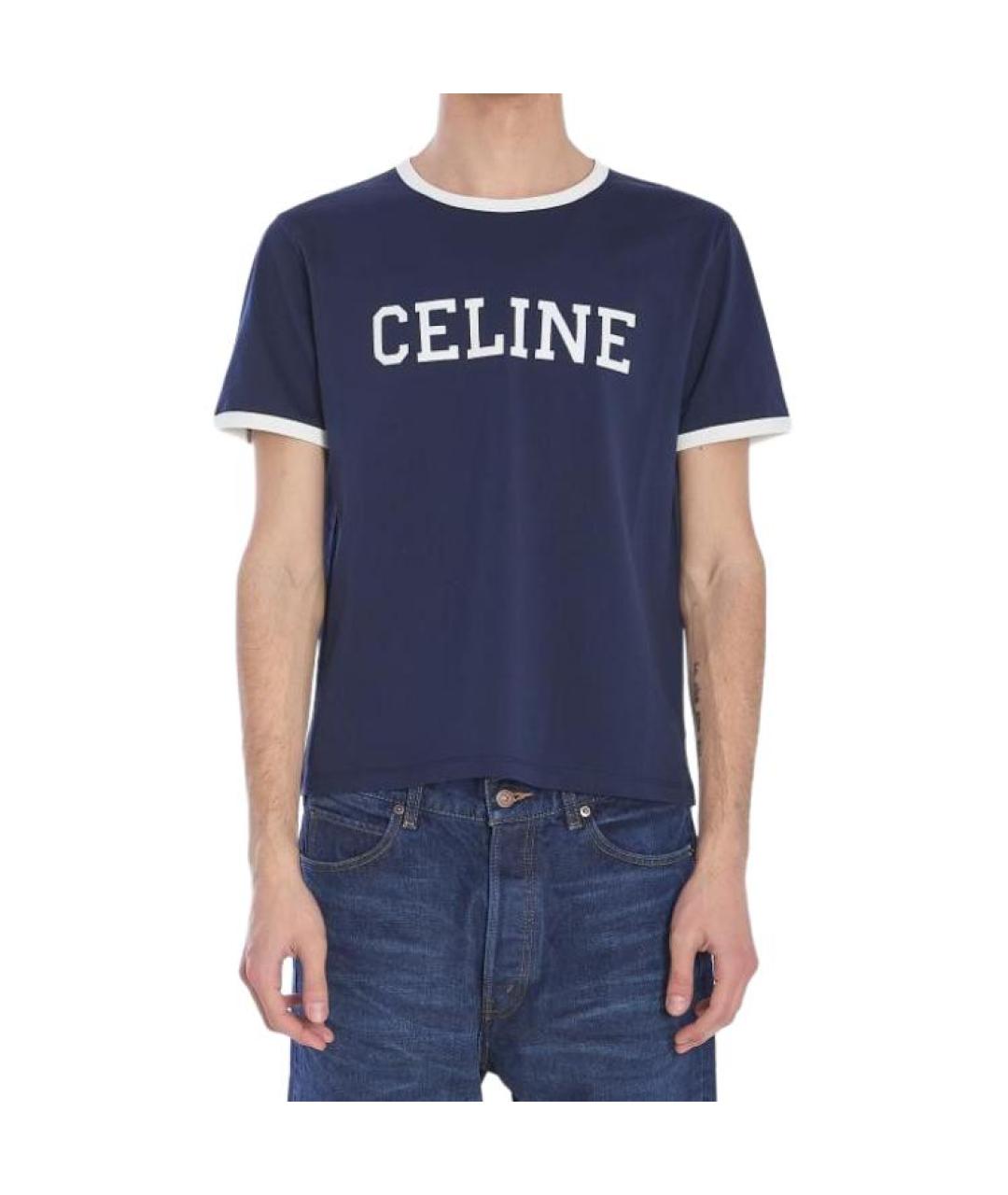 CELINE Темно-синяя хлопковая футболка, фото 3