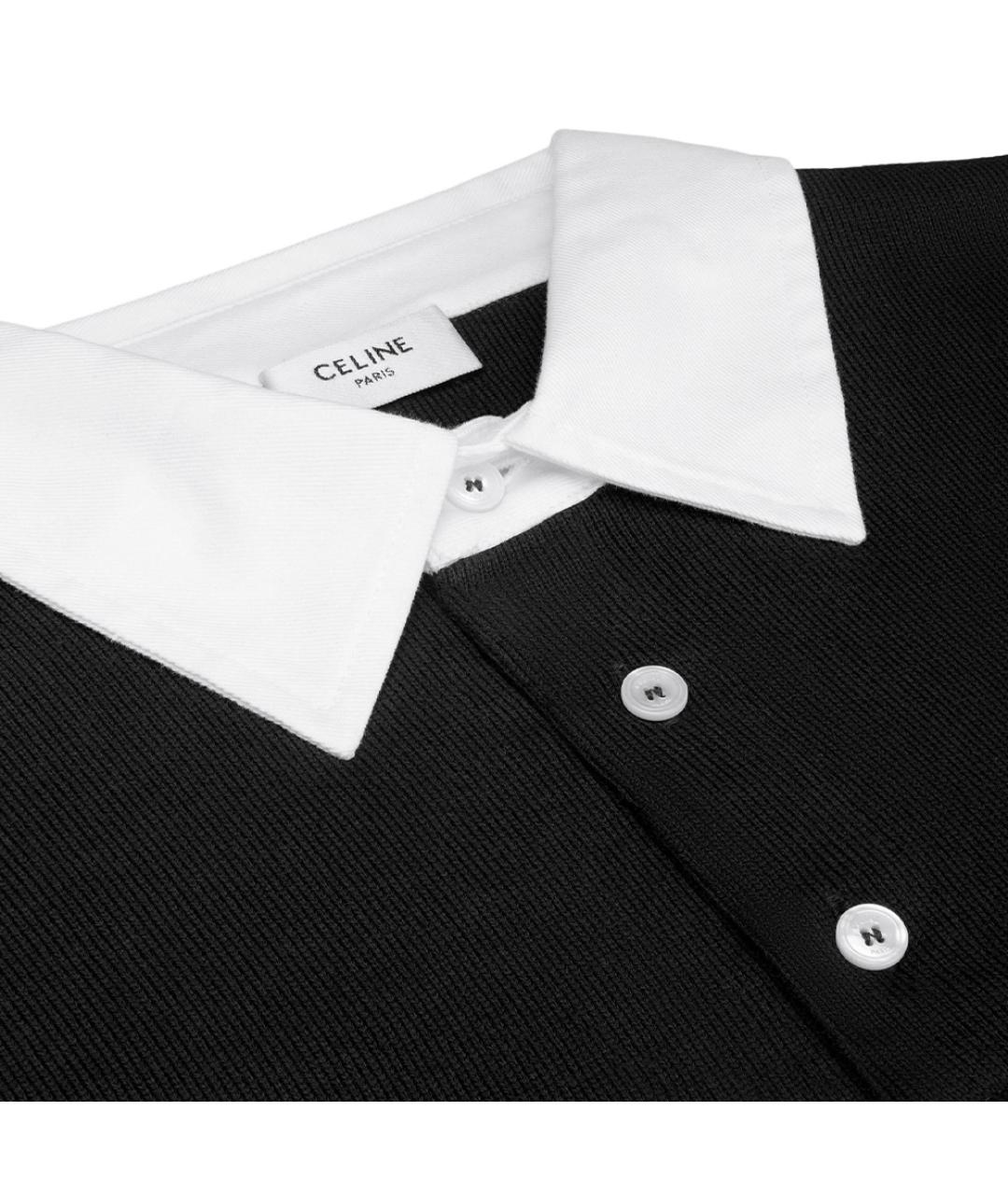 CELINE Черное хлопковое поло с длинным рукавом, фото 3