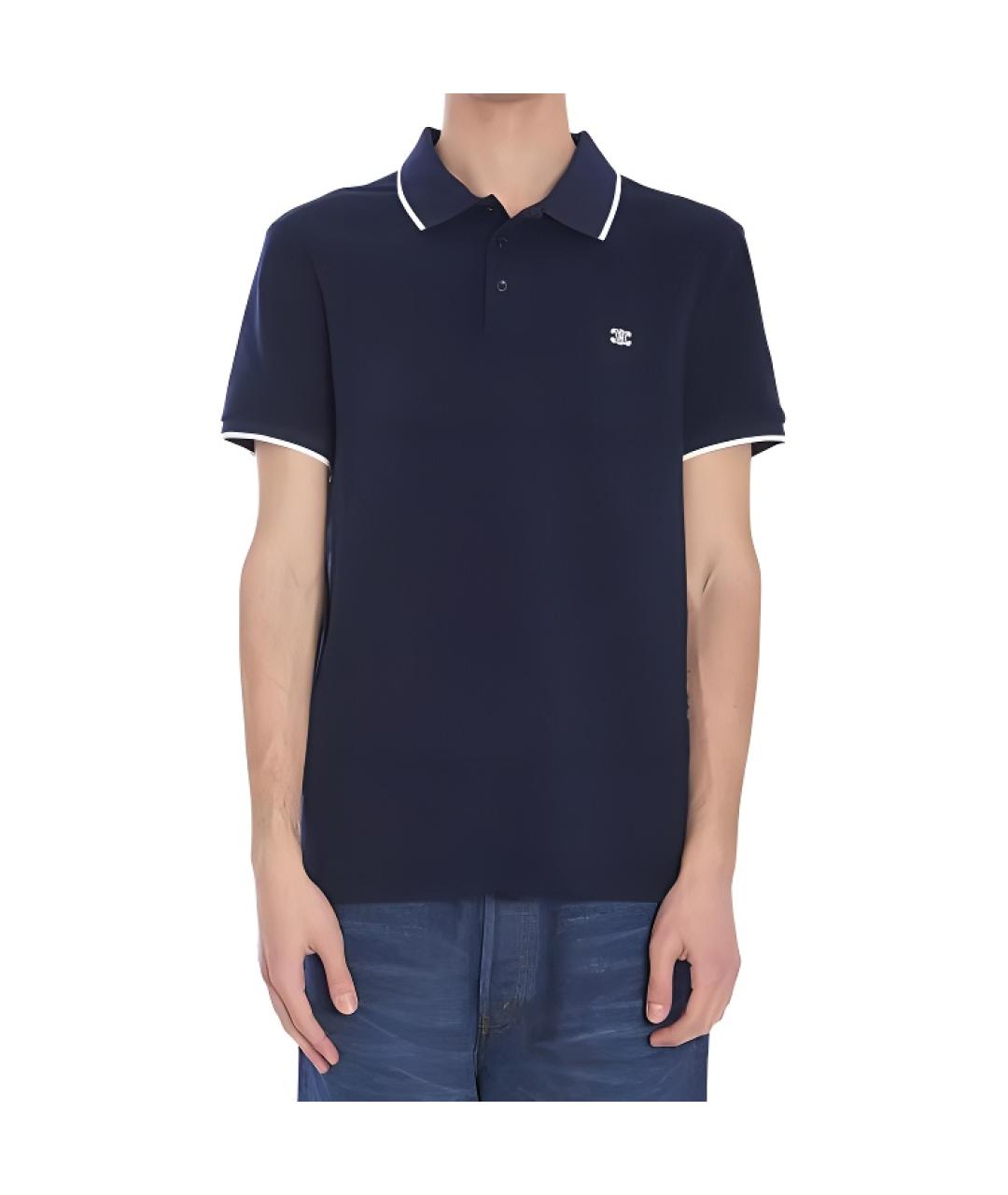 CELINE Темно-синее хлопковое поло с коротким рукавом, фото 3