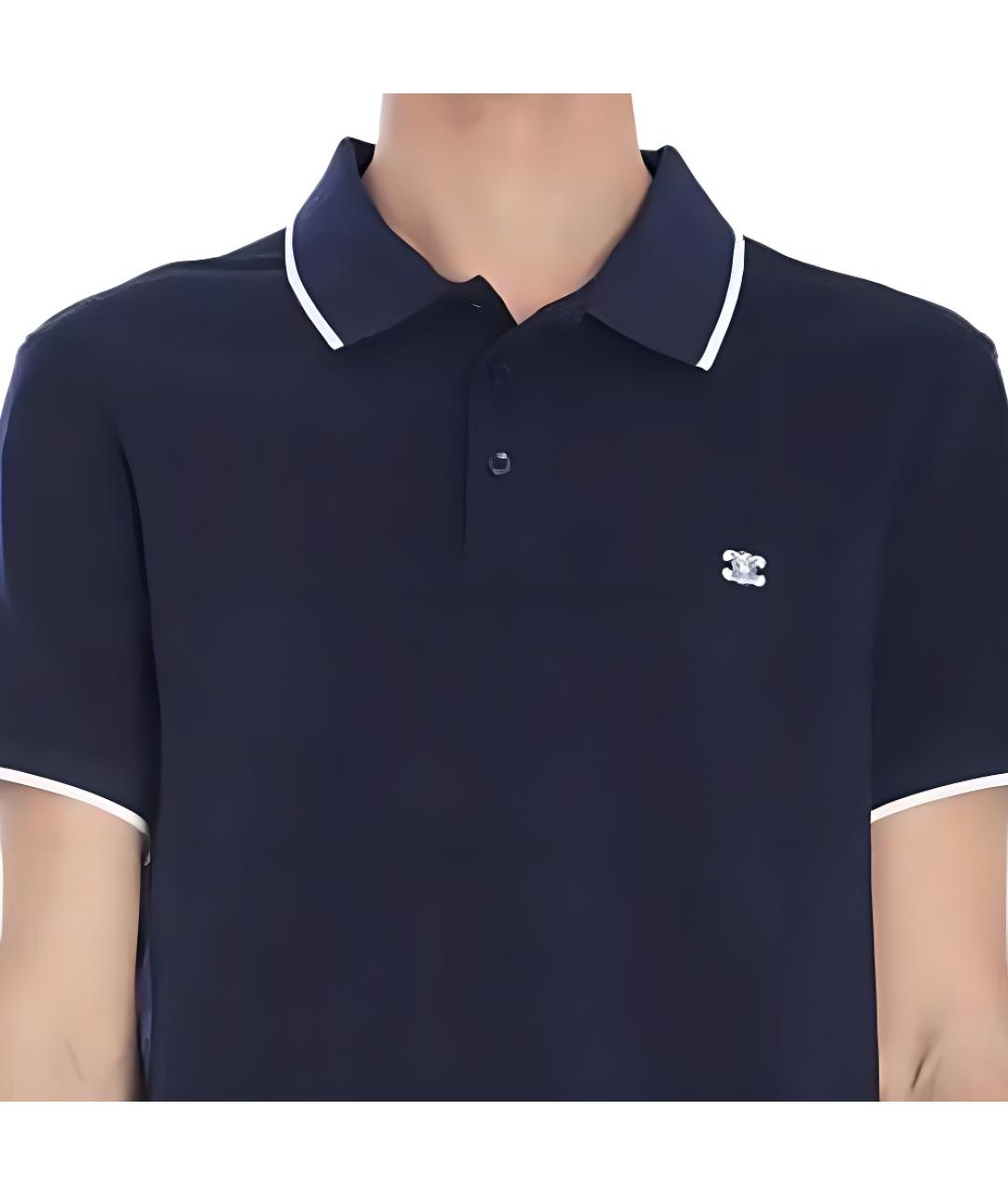 CELINE Темно-синее хлопковое поло с коротким рукавом, фото 4