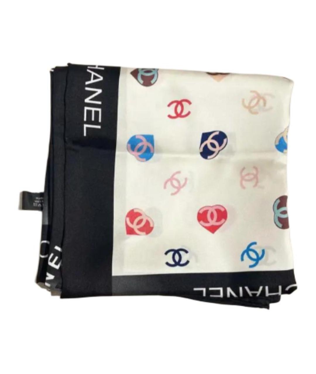 CHANEL Белый шелковый шарф, фото 2