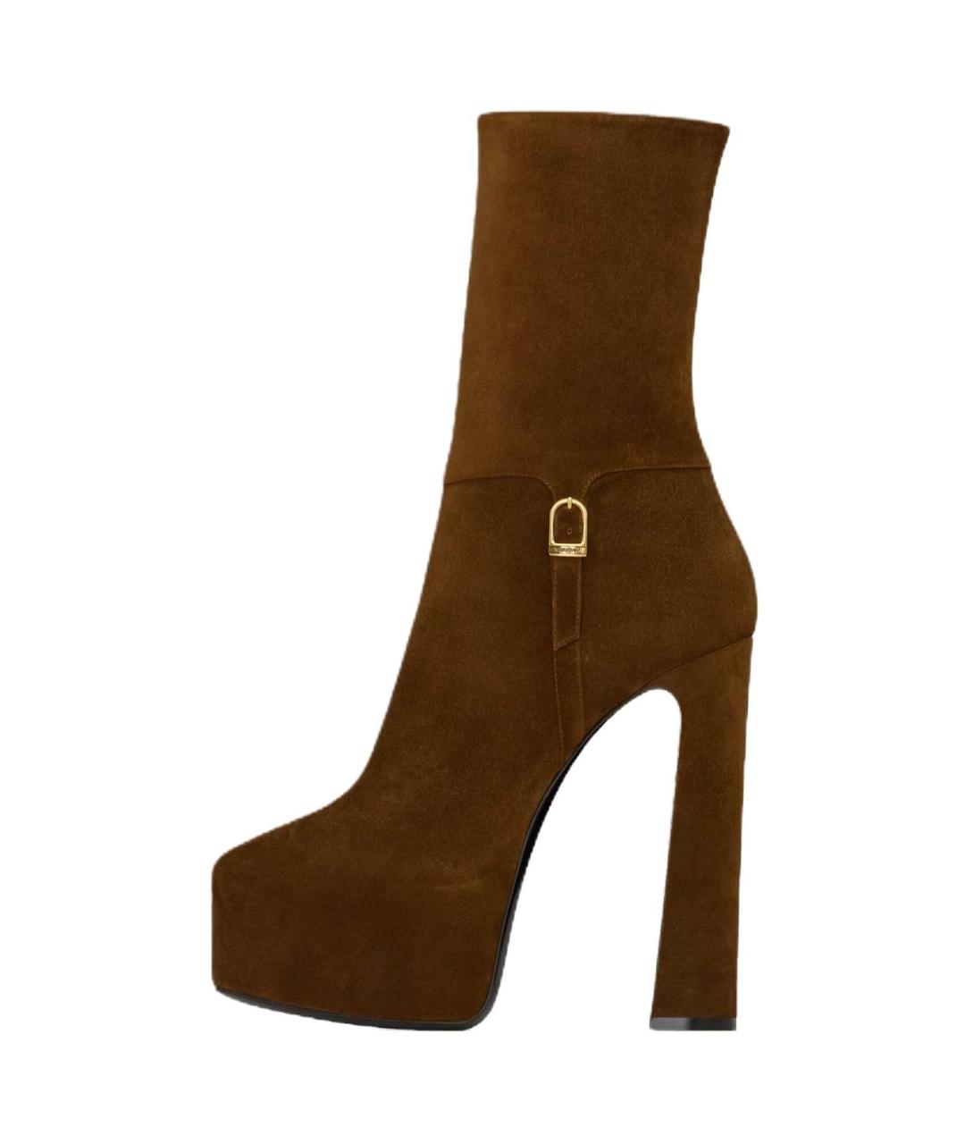 SAINT LAURENT Коричневые замшевые ботильоны, фото 2