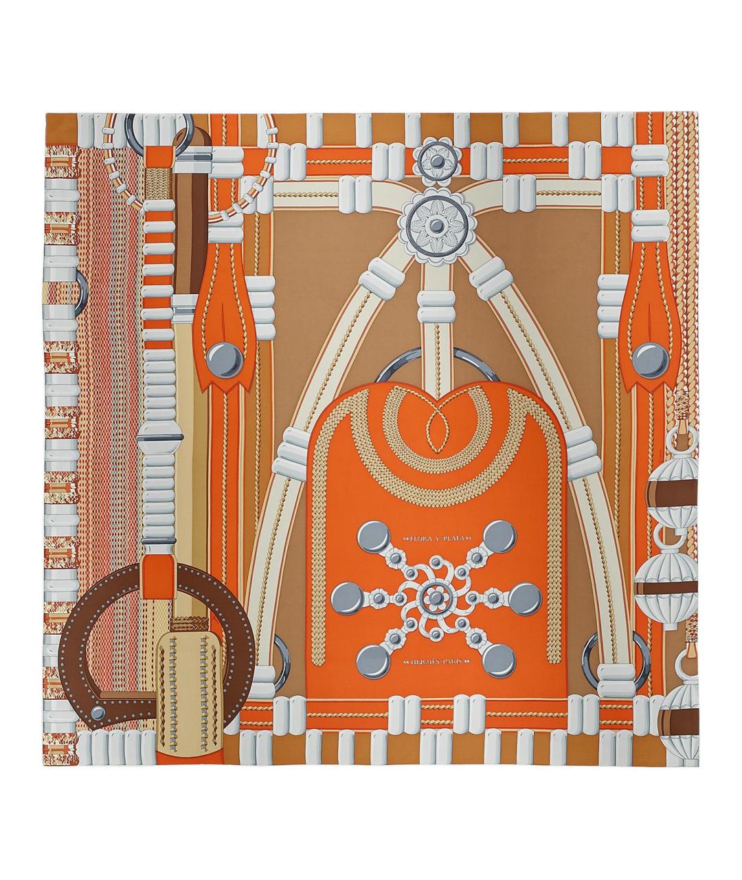 HERMES Оранжевый шелковый шарф, фото 2