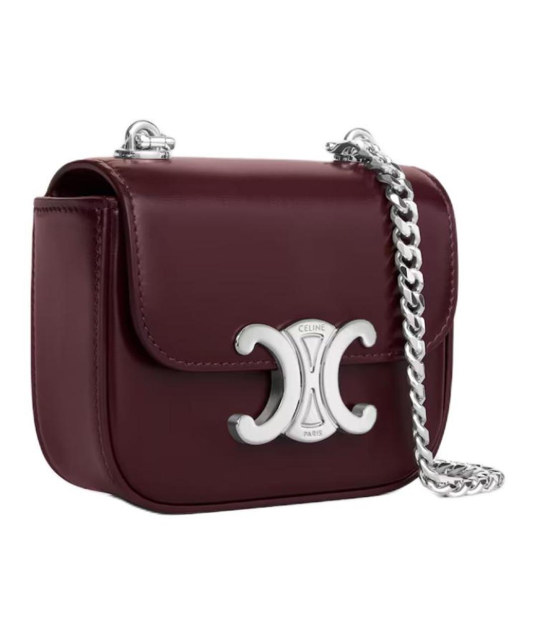 CELINE Бордовая кожаная сумка через плечо, фото 3