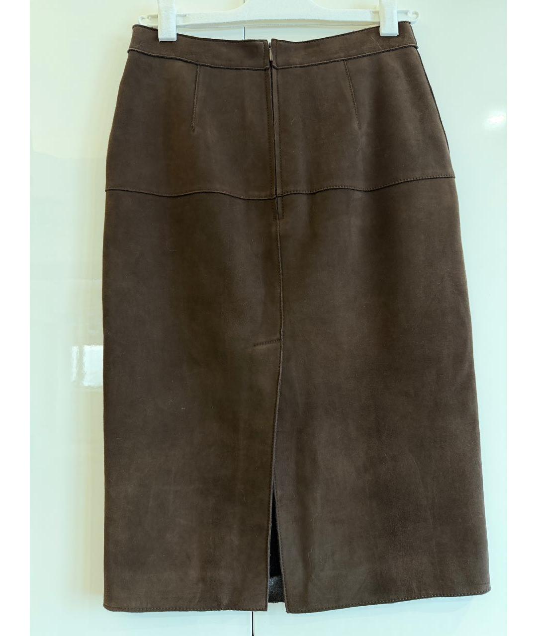 P.A.R.O.S.H. Коричневая замшевая юбка миди, фото 2