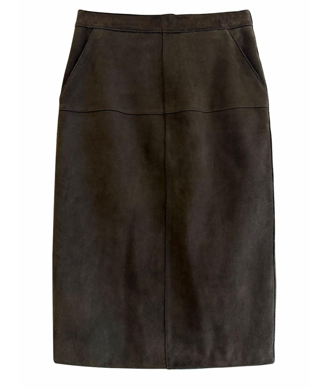 P.A.R.O.S.H. Коричневая замшевая юбка миди, фото 1