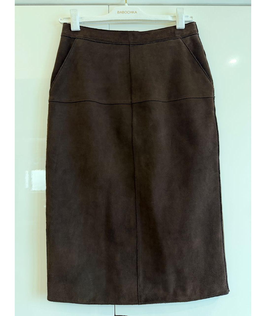 P.A.R.O.S.H. Коричневая замшевая юбка миди, фото 6
