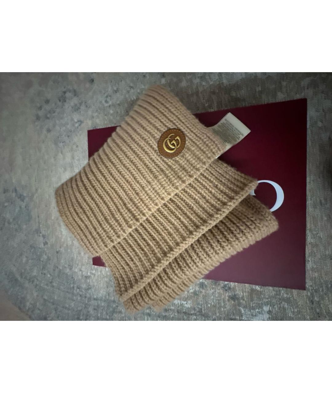 GUCCI Бежевый шерстяной шарф, фото 5