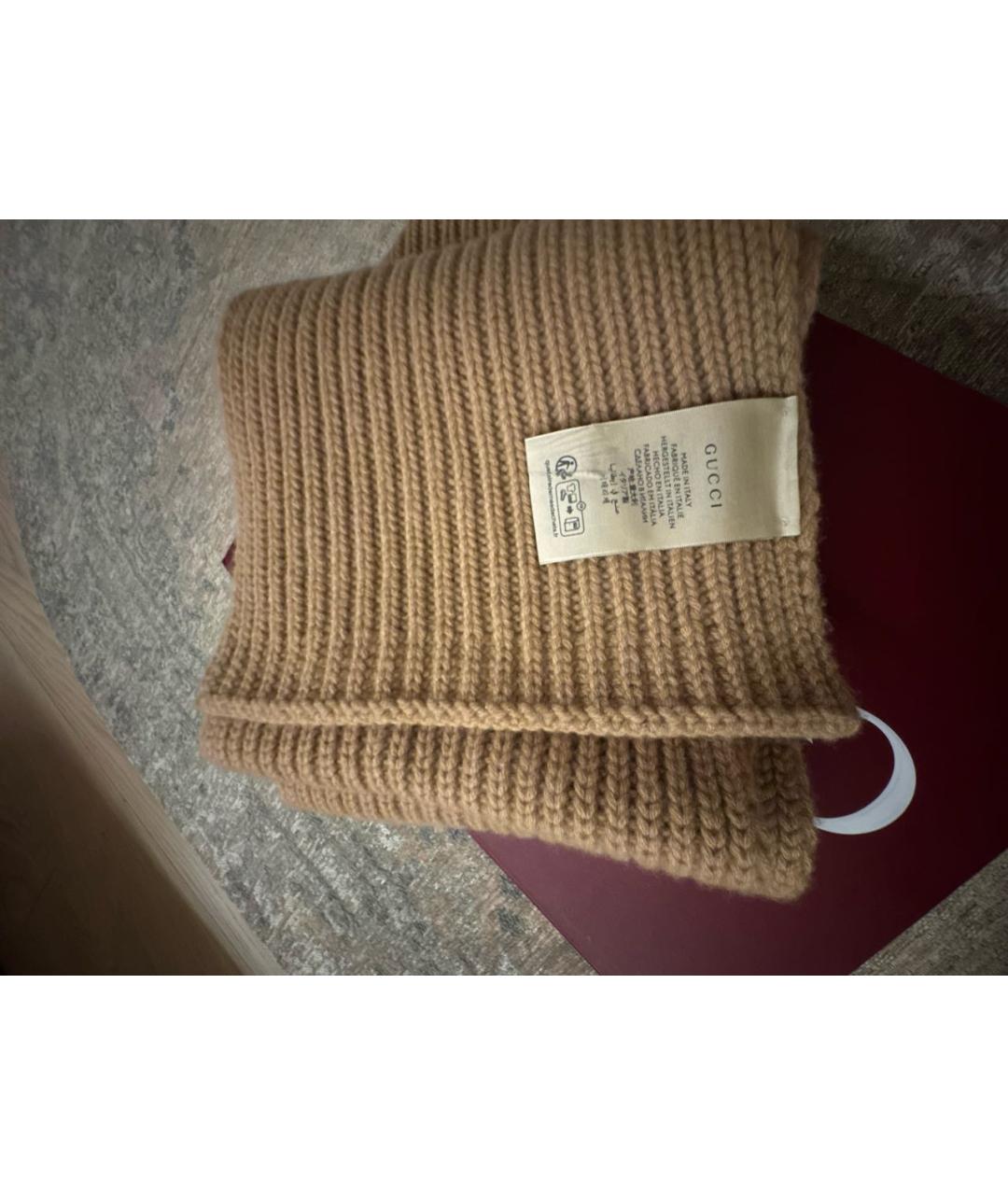 GUCCI Бежевый шерстяной шарф, фото 3