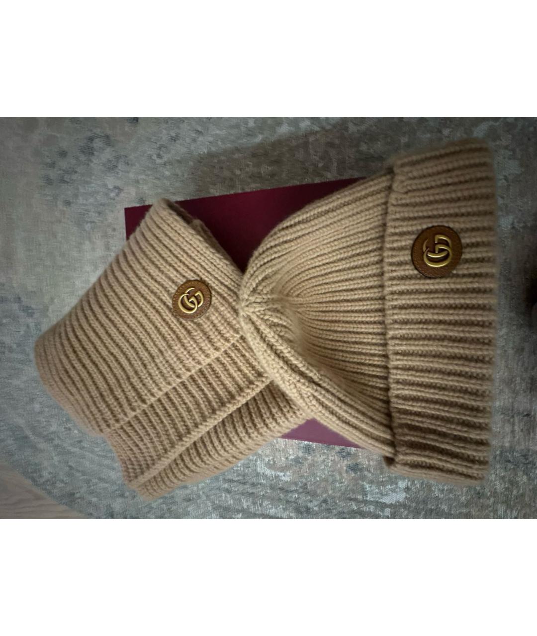 GUCCI Бежевый шерстяной шарф, фото 4