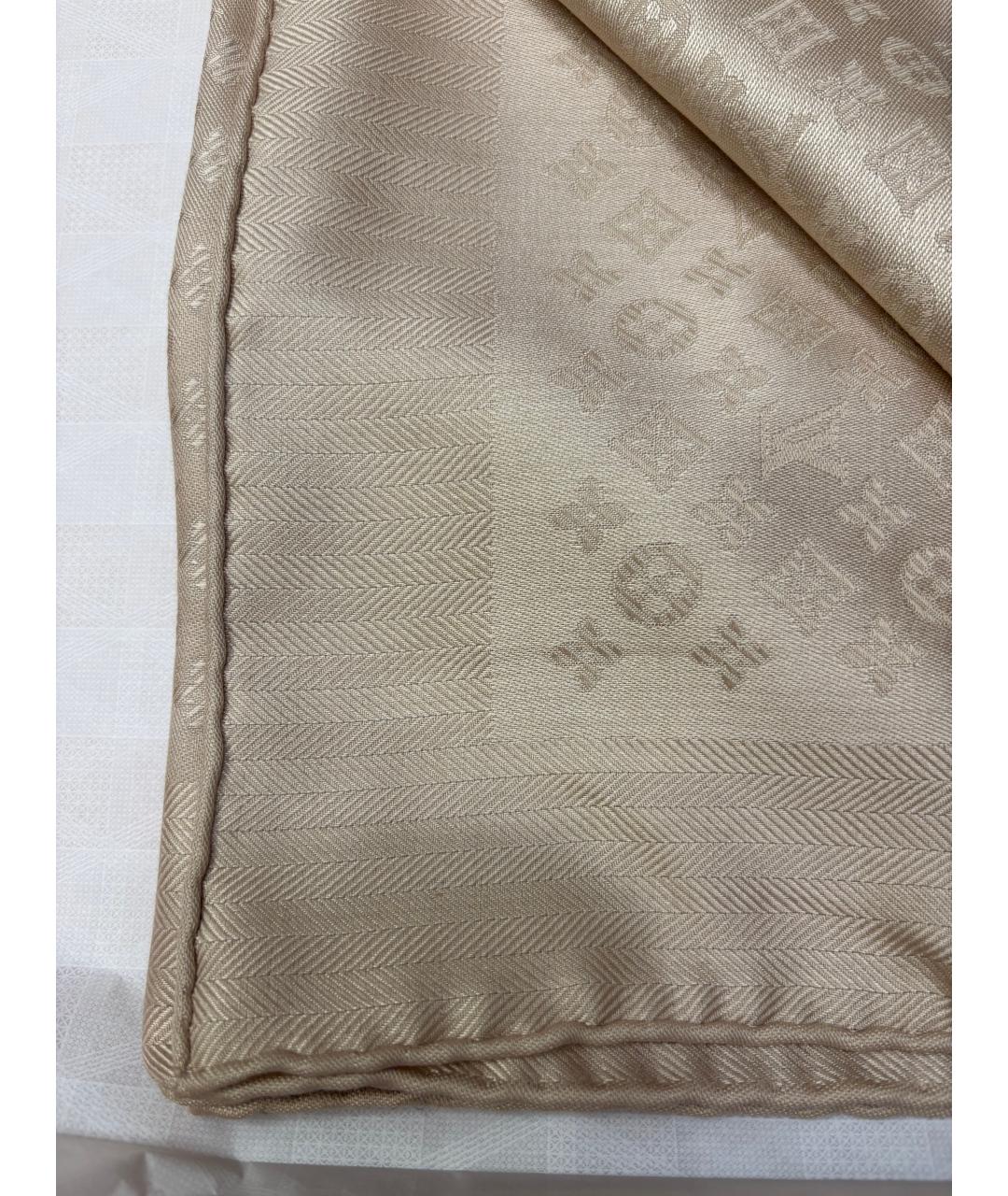 LOUIS VUITTON Бежевый шелковый платок, фото 4