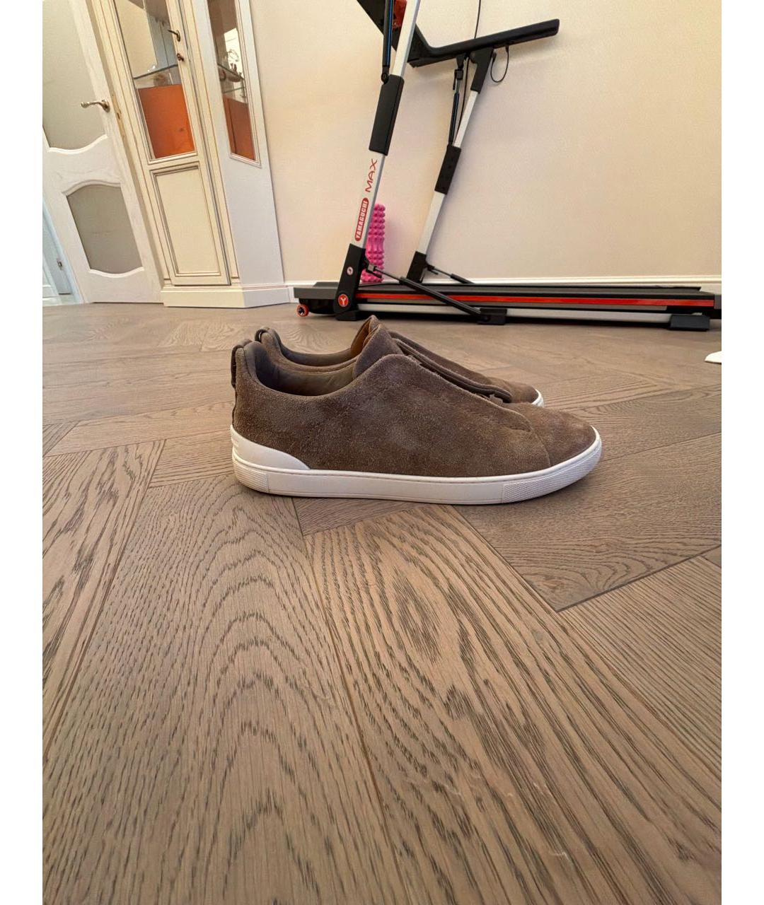 ZEGNA Коричневые замшевые низкие кроссовки / кеды, фото 7