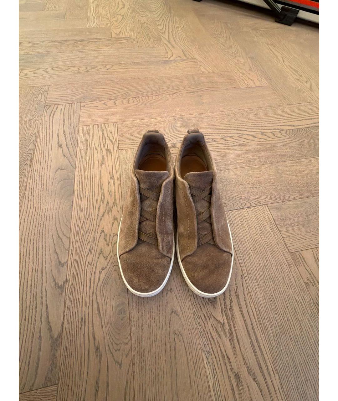 ZEGNA Коричневые замшевые низкие кроссовки / кеды, фото 2