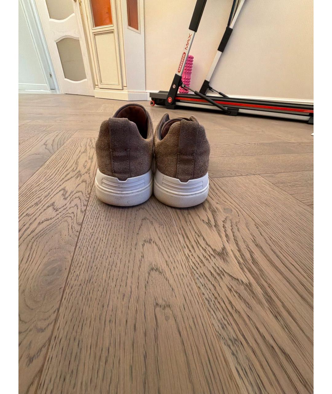 ZEGNA Коричневые замшевые низкие кроссовки / кеды, фото 4