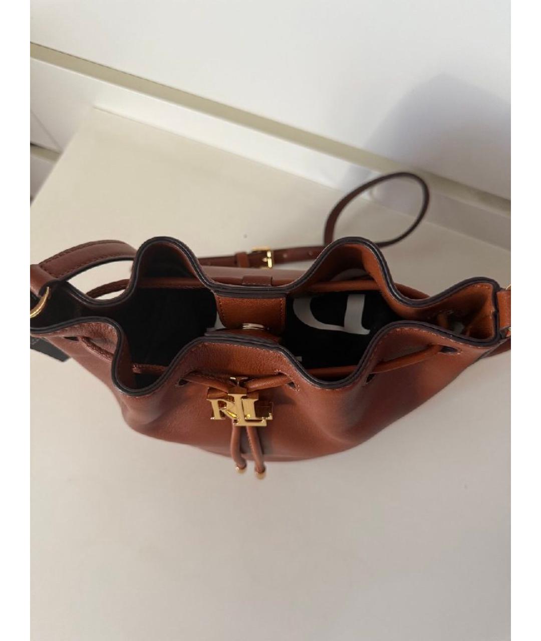 RALPH LAUREN Коричневая кожаная сумка через плечо, фото 4