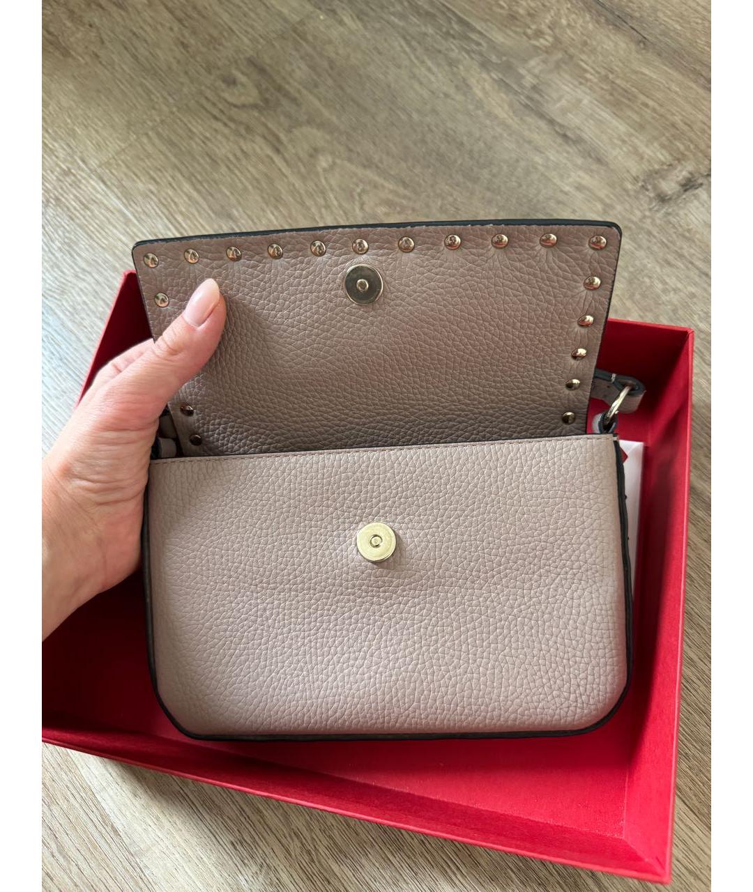 VALENTINO Бежевая кожаная сумка с короткими ручками, фото 8