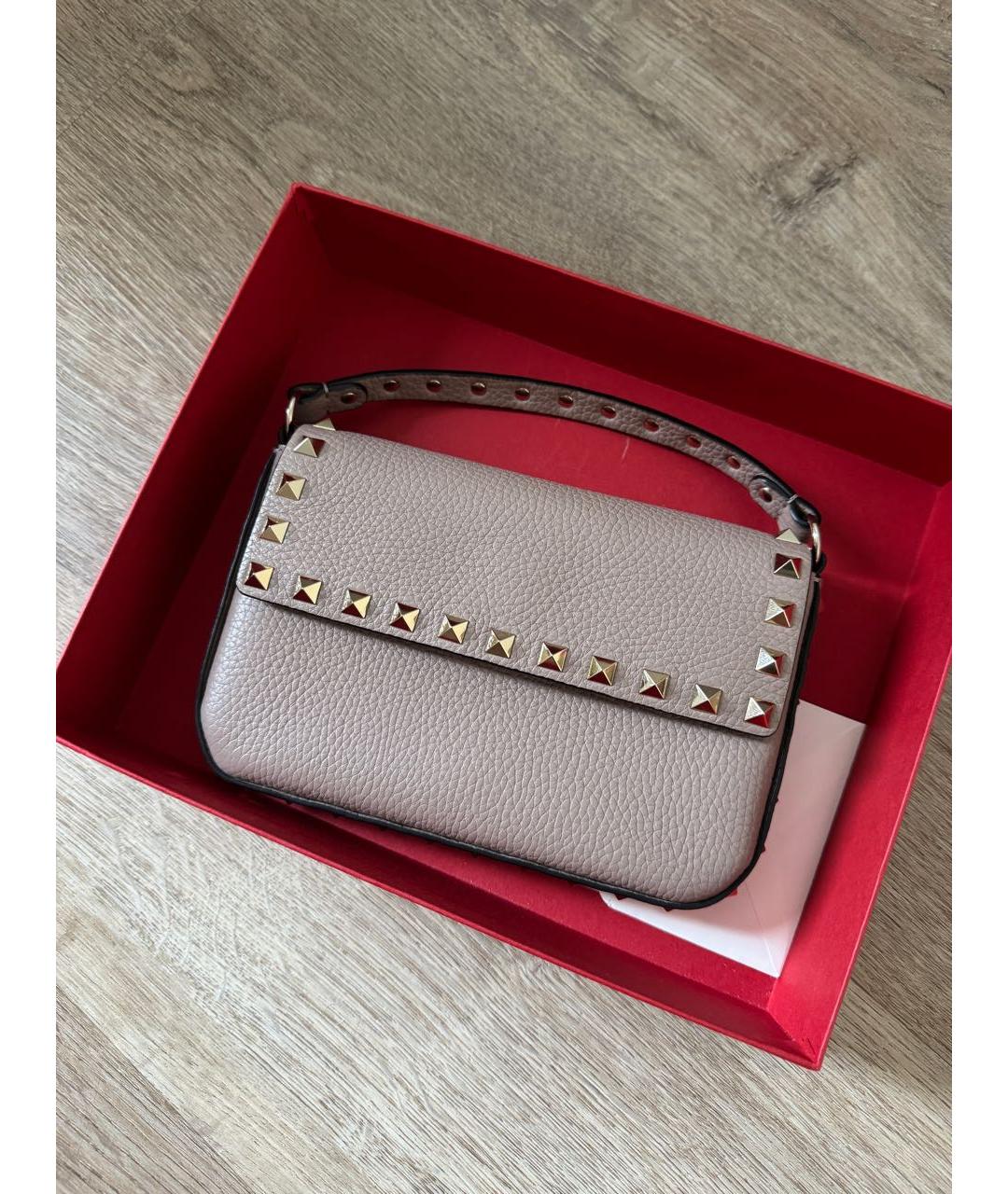 VALENTINO Бежевая кожаная сумка с короткими ручками, фото 9