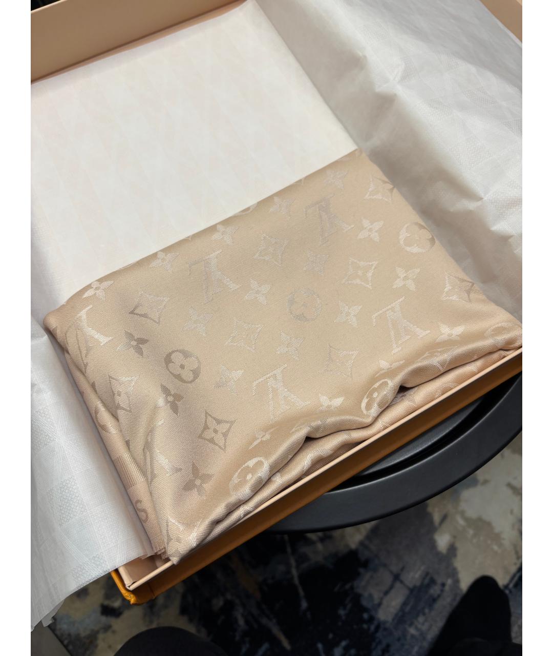 LOUIS VUITTON Бежевый шелковый платок, фото 3