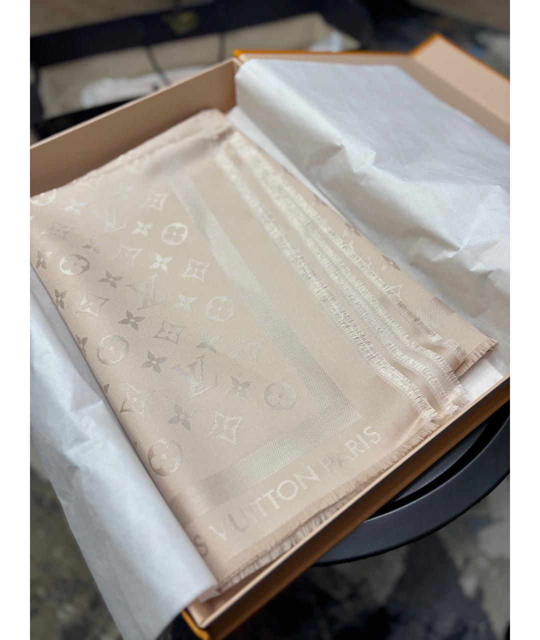 LOUIS VUITTON Бежевый шелковый платок, фото 2