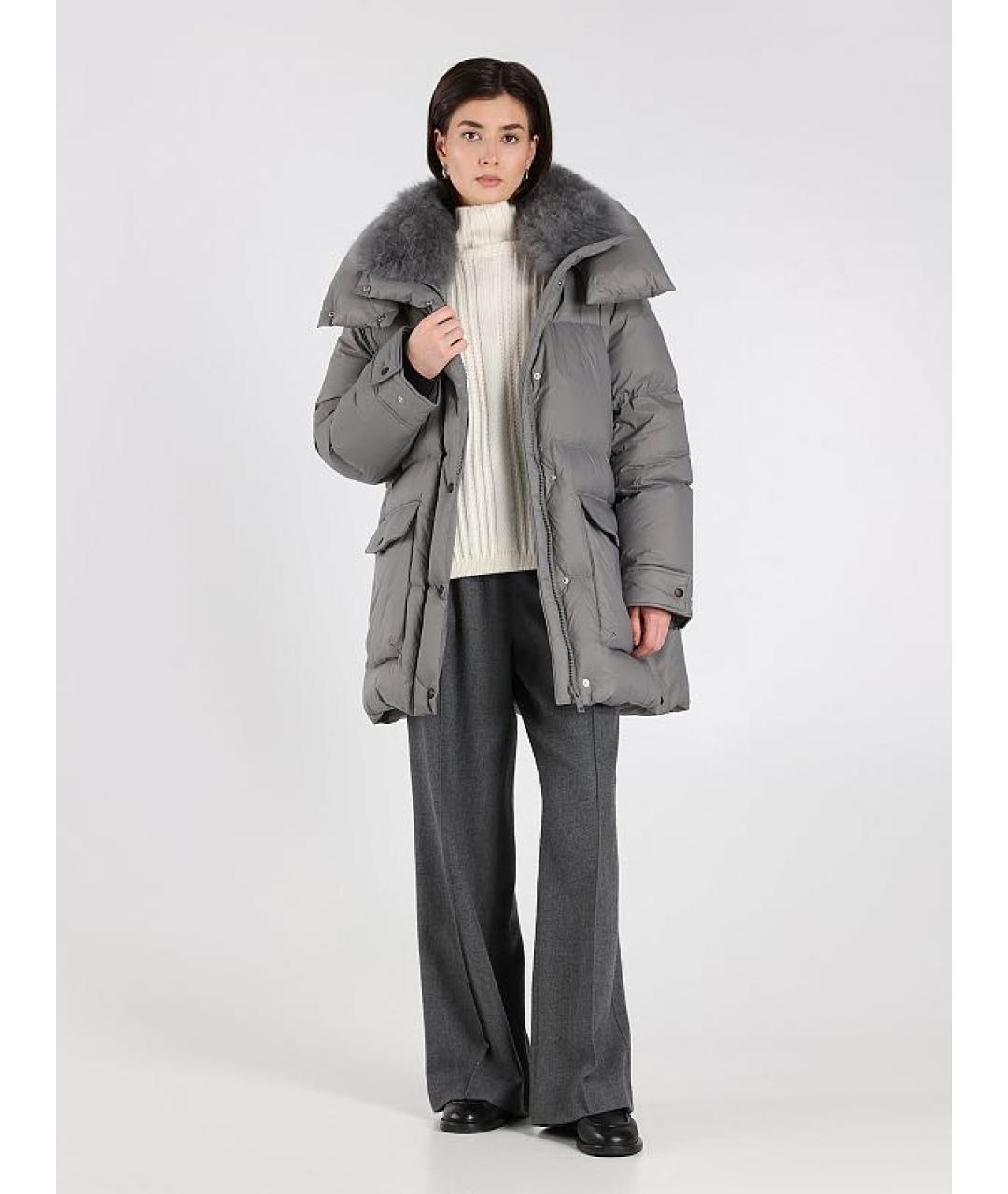 YVES SALOMON Серый полиамидовый пуховик, фото 3