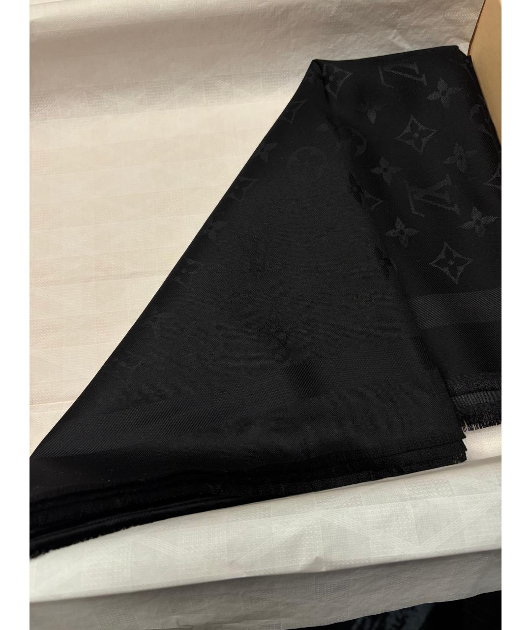 LOUIS VUITTON Черный шелковый платок, фото 2