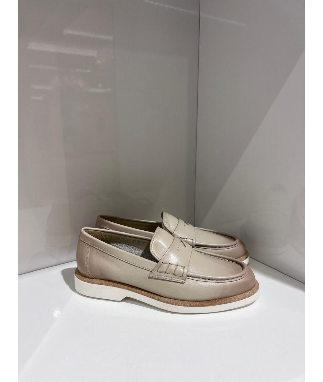 SANTONI Бежевые кожаные лоферы, фото 2