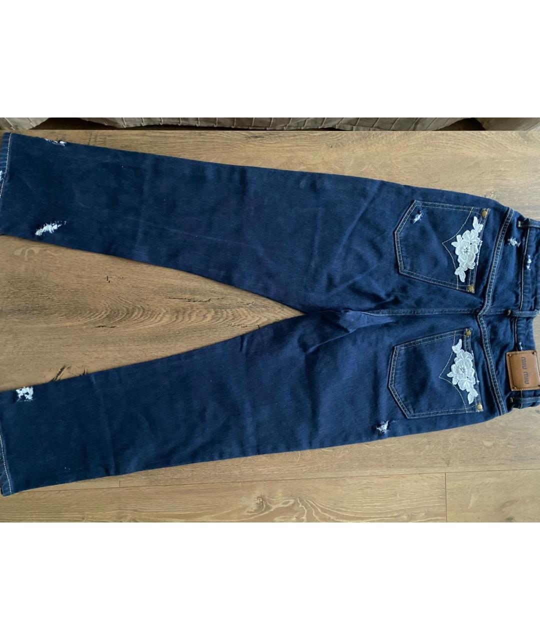 MIU MIU Синие хлопковые прямые джинсы, фото 2