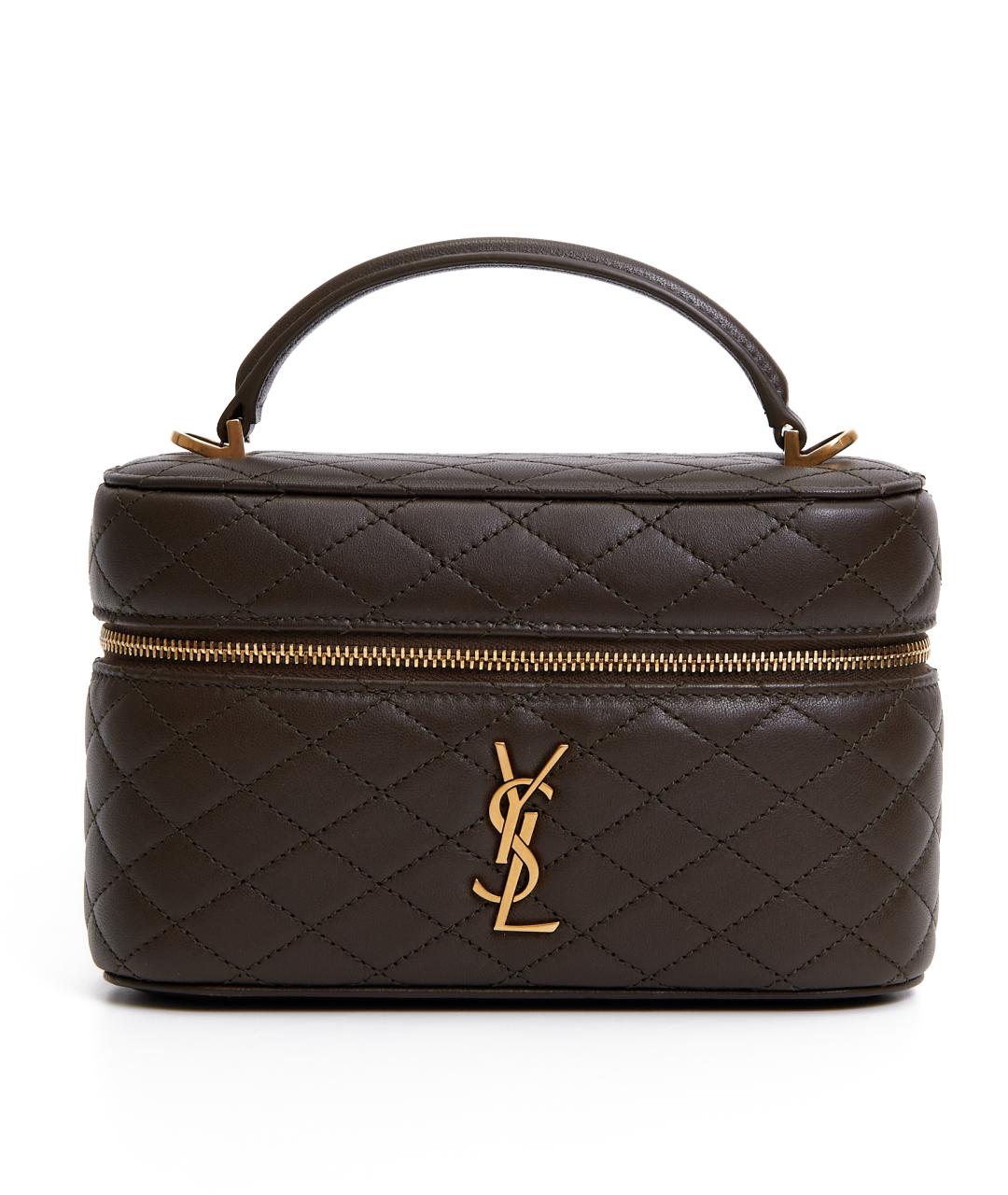 SAINT LAURENT Хаки кожаная сумка с короткими ручками, фото 1