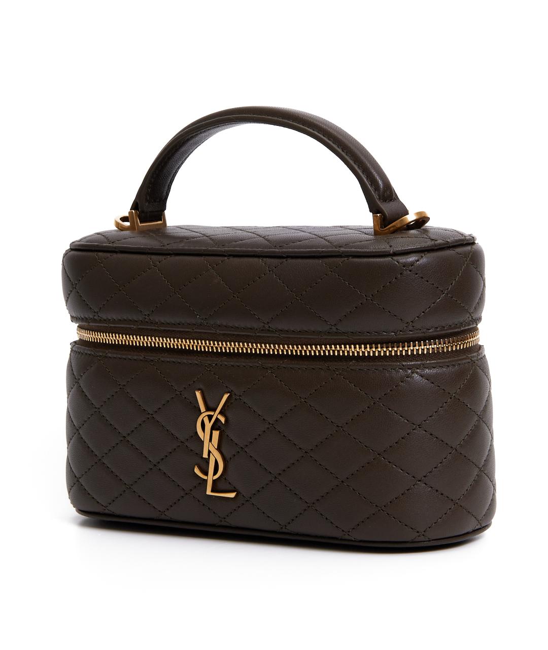 SAINT LAURENT Хаки кожаная сумка с короткими ручками, фото 2