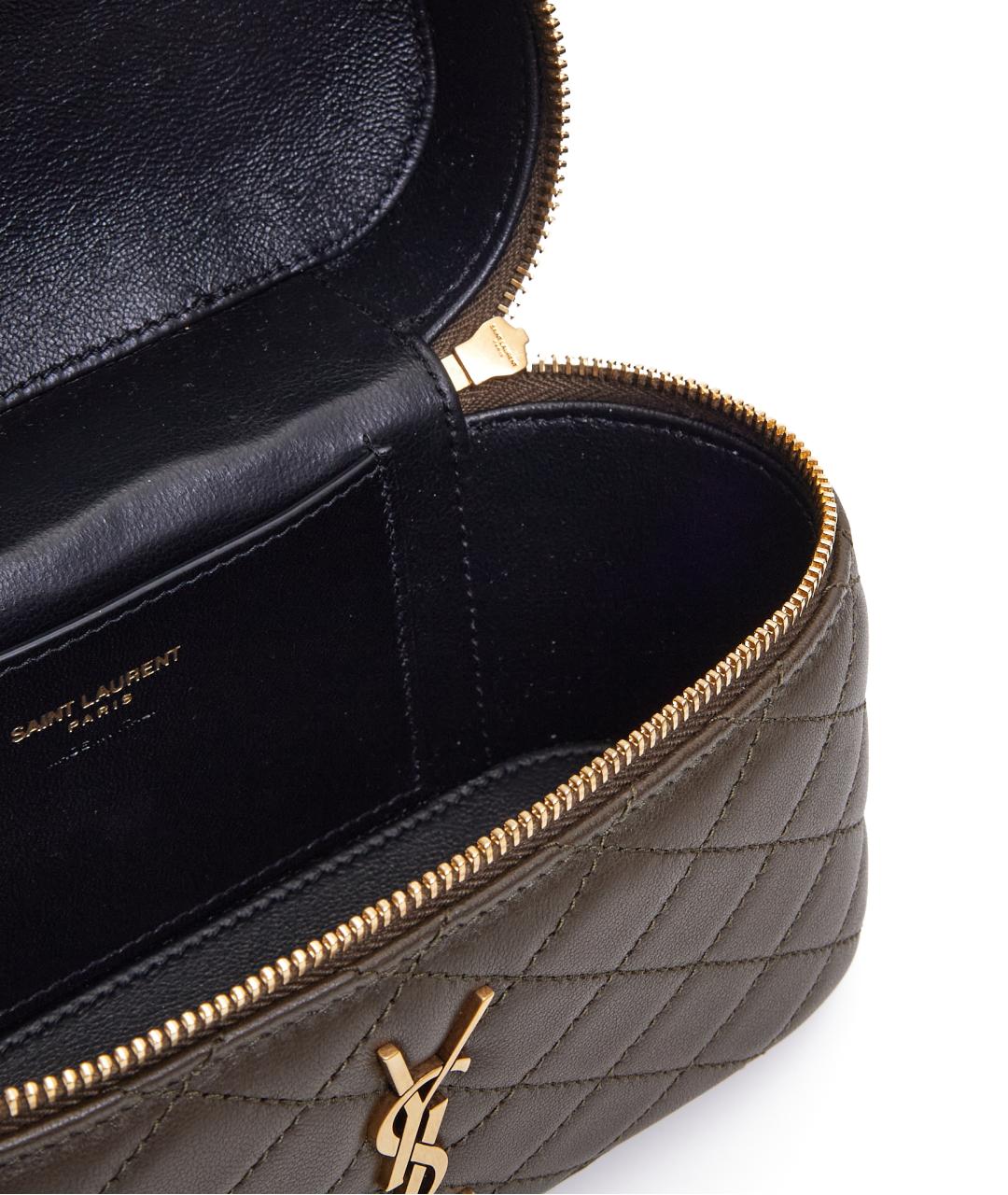SAINT LAURENT Хаки кожаная сумка с короткими ручками, фото 6