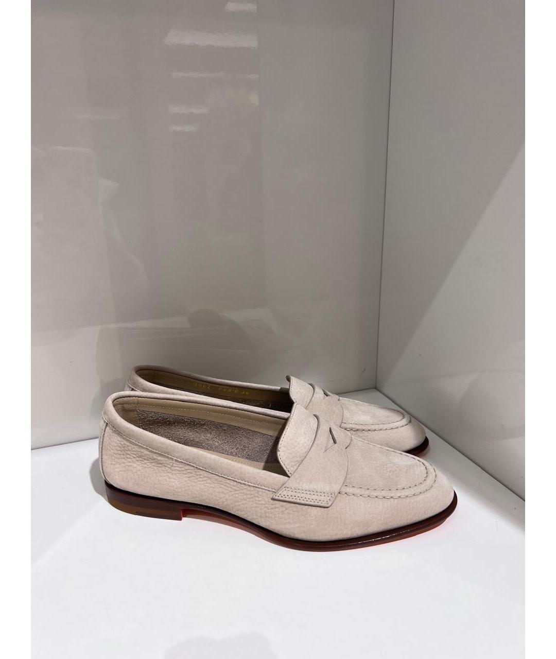 SANTONI Бежевые нубуковые лоферы, фото 2