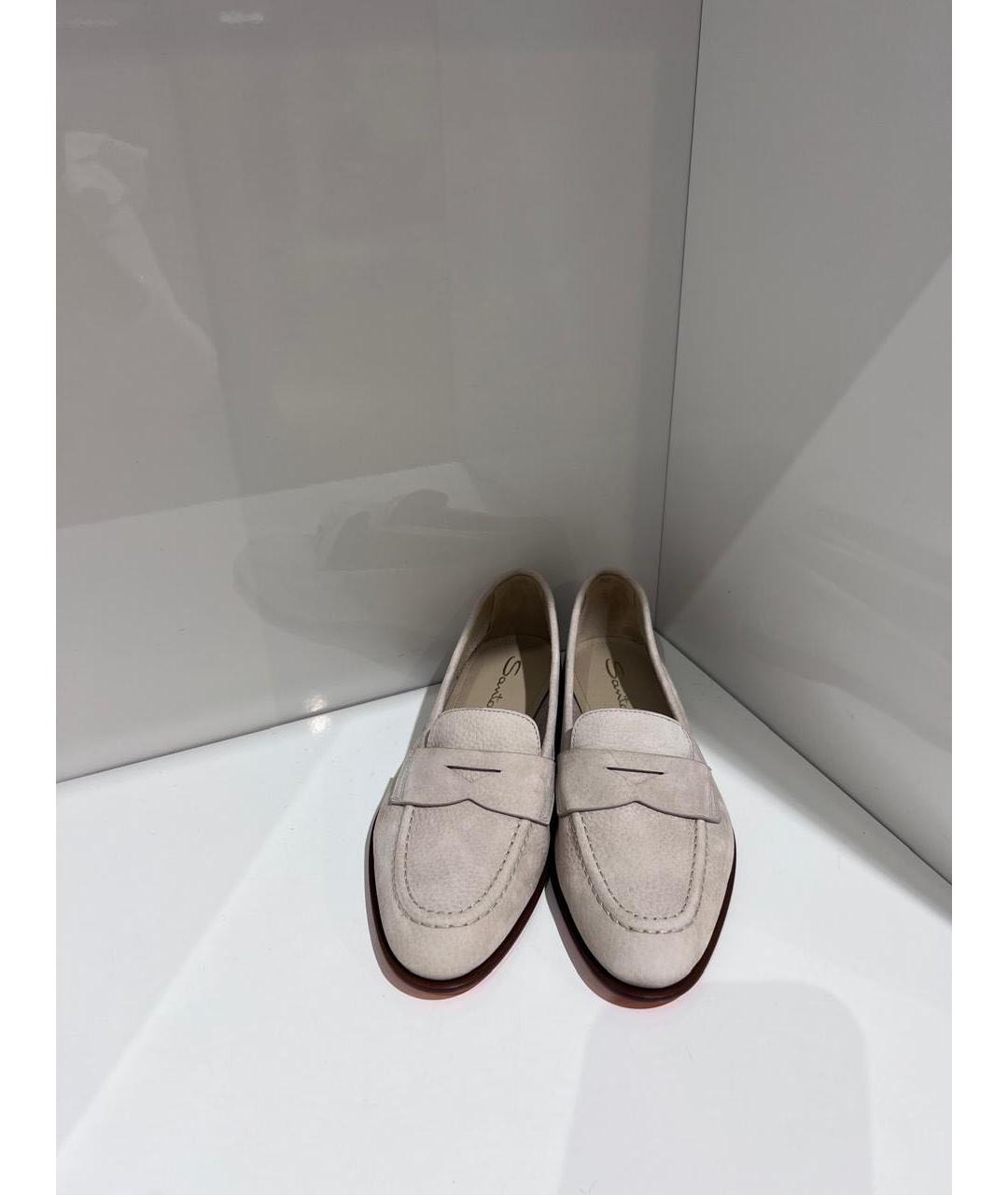 SANTONI Бежевые нубуковые лоферы, фото 3