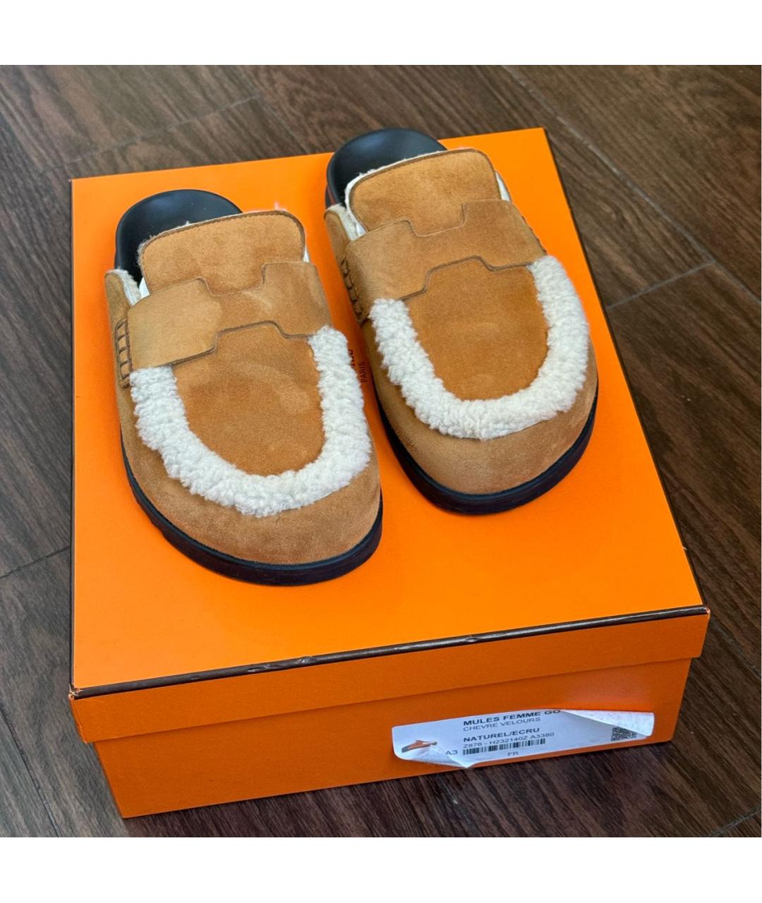 HERMES Коричневые замшевые мюли, фото 2