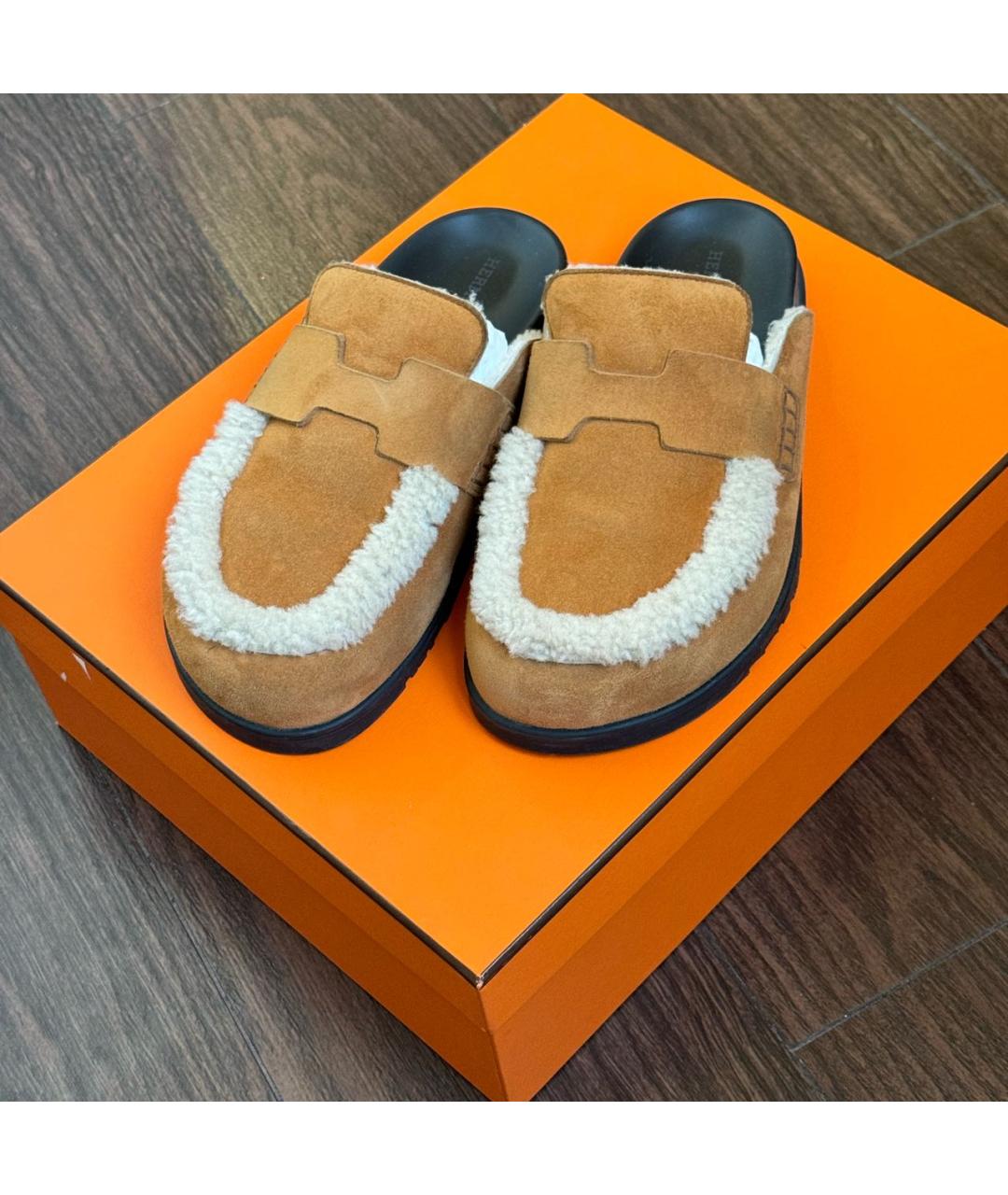 HERMES Коричневые замшевые мюли, фото 3