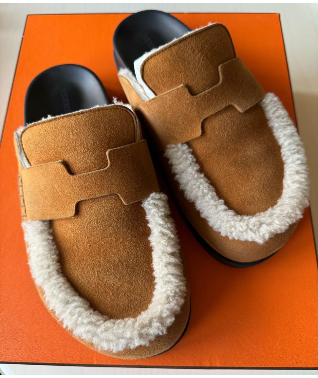 HERMES Коричневые замшевые мюли, фото 7