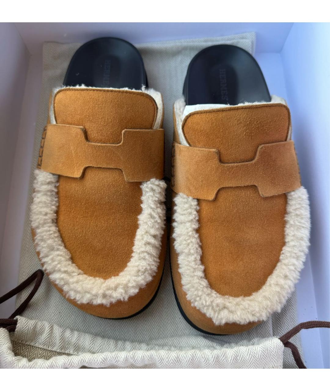 HERMES Коричневые замшевые мюли, фото 4