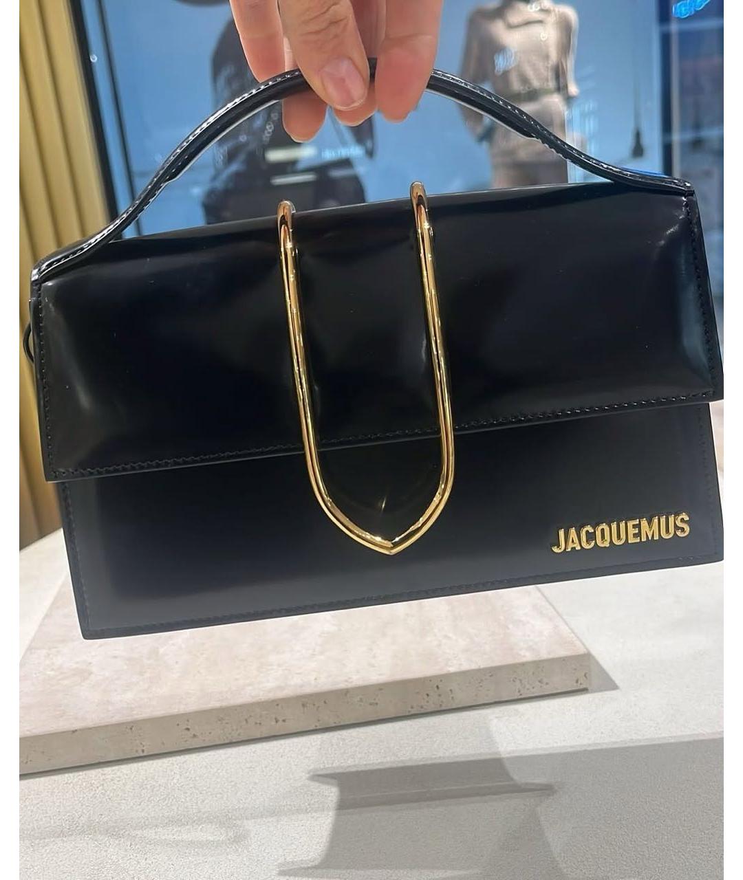 JACQUEMUS Черная сумка через плечо из лакированной кожи, фото 2