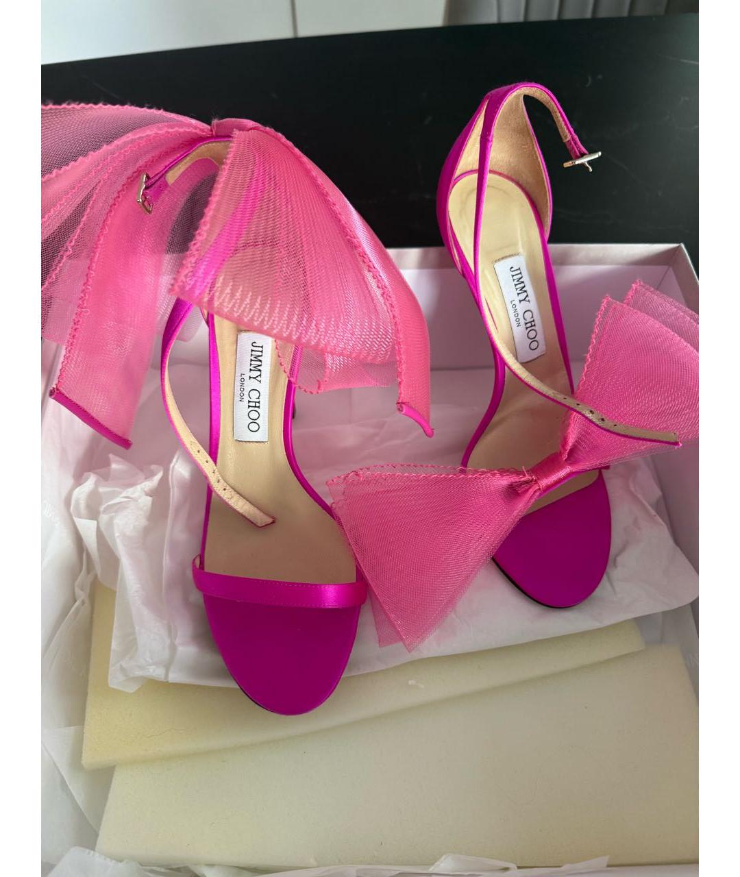 JIMMY CHOO Фуксия текстильные босоножки, фото 7