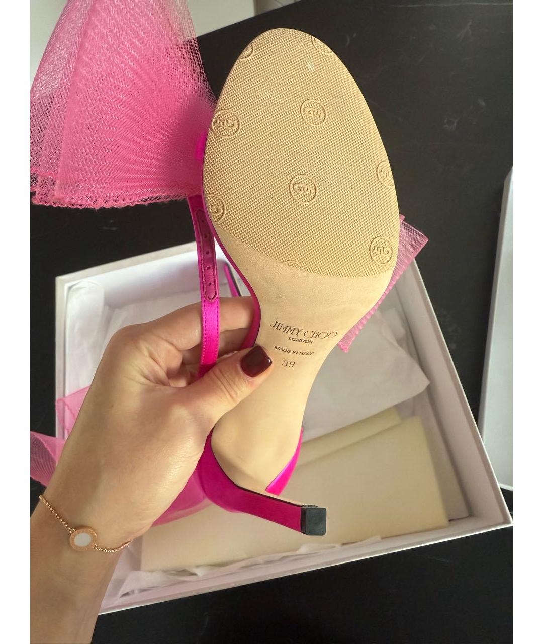 JIMMY CHOO Фуксия текстильные босоножки, фото 5